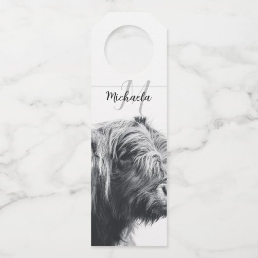Hoogland koe portret initiaal monogram zwart wit flessenhanger (Voorkant)