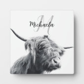 Hoogland koe portret initiaal monogram zwart wit fotoplaat (Voorkant)