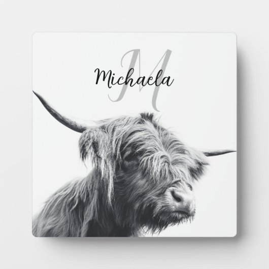 Hoogland koe portret initiaal monogram zwart wit fotoplaat (Voorkant)