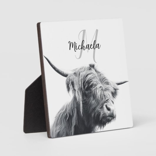 Hoogland koe portret initiaal monogram zwart wit fotoplaat (Voorkant)