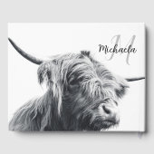 Hoogland koe portret initiaal monogram zwart wit gastenboek (Achterkant)