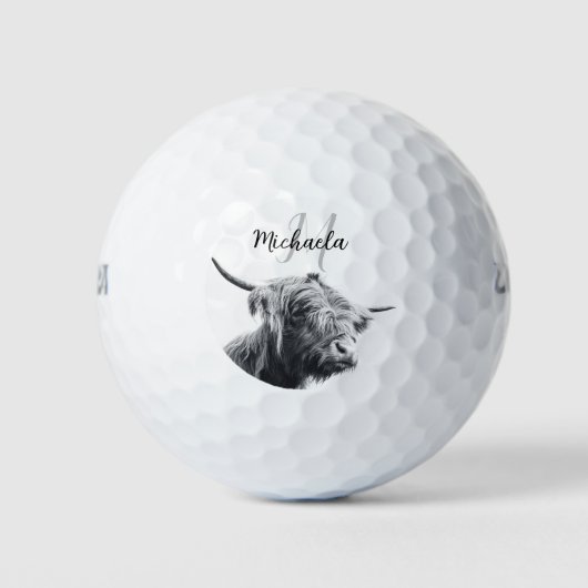 Hoogland koe portret initiaal monogram zwart wit golfballen (Voorkant)