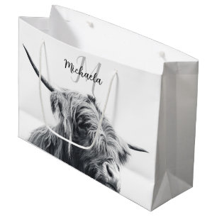 Hoogland koe portret initiaal monogram zwart wit groot cadeauzakje