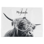 Hoogland koe portret initiaal monogram zwart wit groot cadeauzakje (Achterkant)