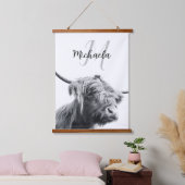 Hoogland koe portret initiaal monogram zwart wit hangend wandkleed (Slaapkamer)