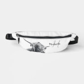 Hoogland koe portret initiaal monogram zwart wit heuptasje (Voorkant)