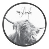 Hoogland koe portret initiaal monogram zwart wit hockey puck (Voorkant)
