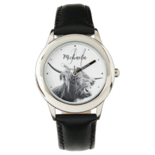 Hoogland koe portret initiaal monogram zwart wit horloge