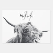 Hoogland koe portret initiaal monogram zwart wit inpakpapier vel (Voorkant 3)