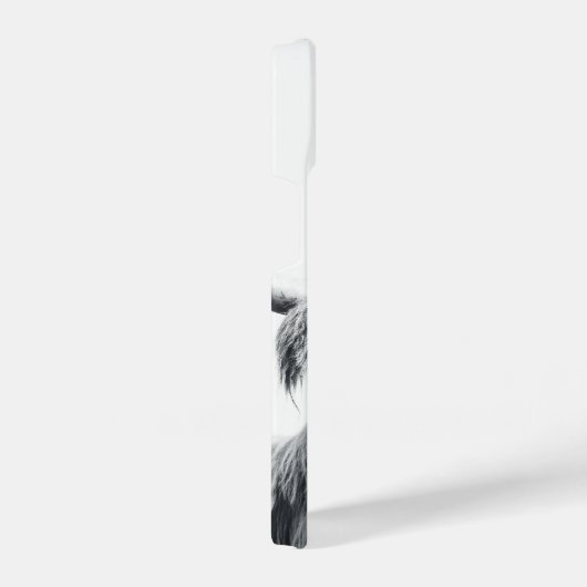 Hoogland koe portret initiaal monogram zwart wit iPhone hoesje (Rechterkant)