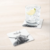 Hoogland koe portret initiaal monogram zwart wit kartonnen onderzetters (Insitu)