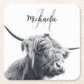 Hoogland koe portret initiaal monogram zwart wit kartonnen onderzetters (Voorkant)