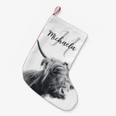 Hoogland koe portret initiaal monogram zwart wit kleine kerstsok (Voorkant (Hangend))