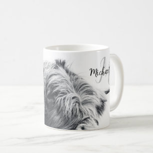 Hoogland koe portret initiaal monogram zwart wit koffiemok