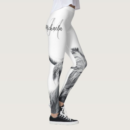 Hoogland koe portret initiaal monogram zwart wit leggings (Rechts)