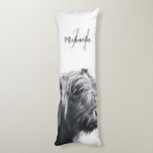 Hoogland koe portret initiaal monogram zwart wit lichaamskussen (Achterkant (Verticaal))