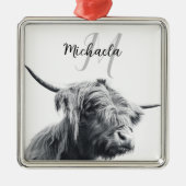 Hoogland koe portret initiaal monogram zwart wit metalen ornament (Voorkant)