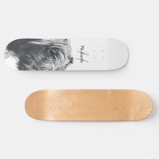 Hoogland koe portret initiaal monogram zwart wit persoonlijk skateboard (Horizontaal)