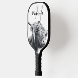 Hoogland koe portret initiaal monogram zwart wit pickleball paddle