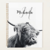 Hoogland koe portret initiaal monogram zwart wit planner (Voorkant)