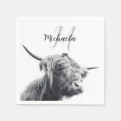 Hoogland koe portret initiaal monogram zwart wit servet (Voorkant)