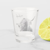 Hoogland koe portret initiaal monogram zwart wit shot glas (Achterkant)