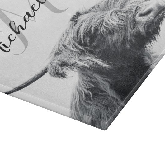 Hoogland koe portret initiaal monogram zwart wit snijplank (Hoek)