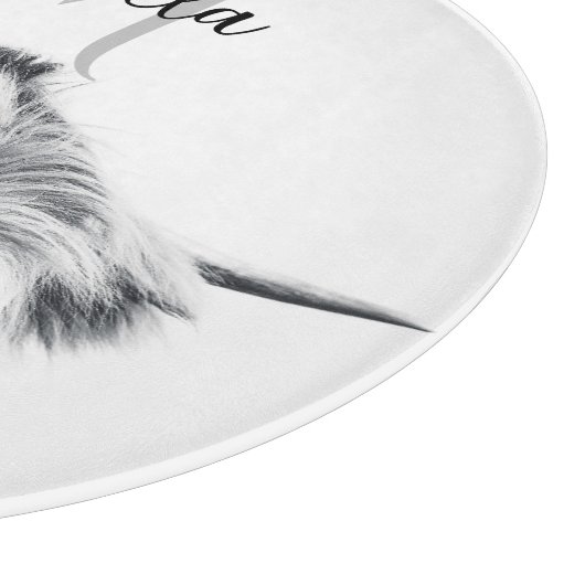 Hoogland koe portret initiaal monogram zwart wit snijplank (Hoek)