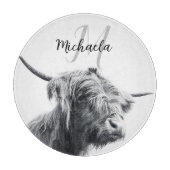 Hoogland koe portret initiaal monogram zwart wit snijplank (Voorkant)