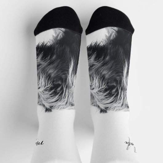 Hoogland koe portret initiaal monogram zwart wit sokken (Top)