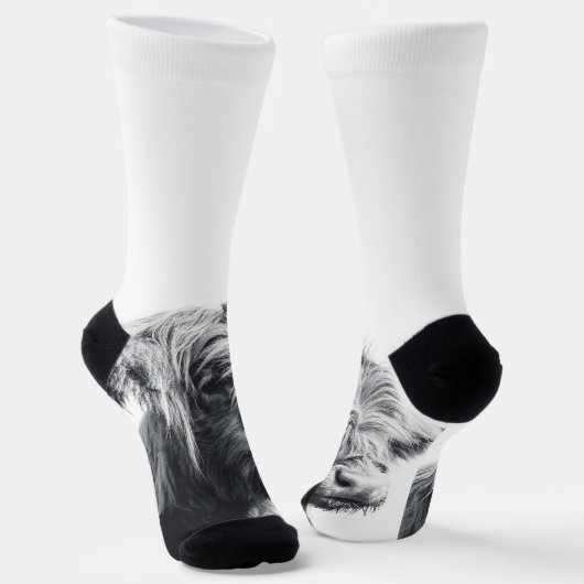 Hoogland koe portret initiaal monogram zwart wit sokken (Gebogen)