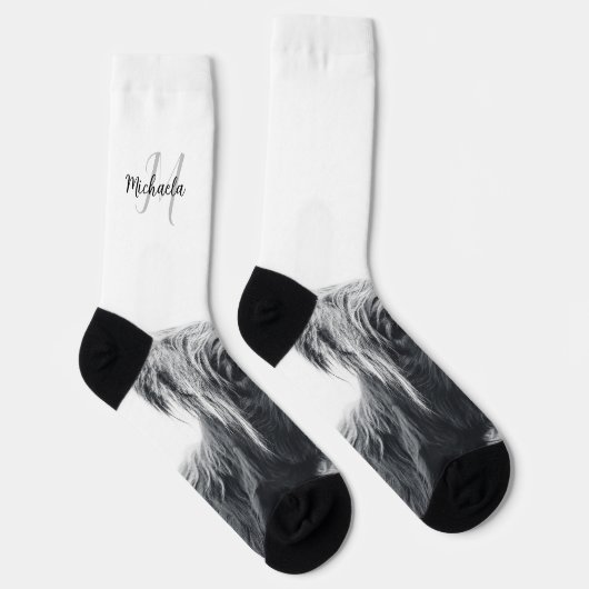 Hoogland koe portret initiaal monogram zwart wit sokken (Rechts)