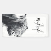 Hoogland koe portret initiaal monogram zwart wit spandoek (Horizontaal)