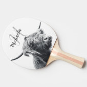 Hoogland koe portret initiaal monogram zwart wit tafeltennisbatje (Zijkant)