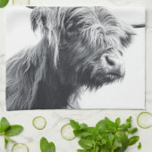 Hoogland koe portret initiaal monogram zwart wit theedoek (Gevouwen)