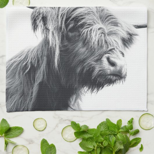 Hoogland koe portret initiaal monogram zwart wit theedoek (Gevouwen)