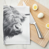 Hoogland koe portret initiaal monogram zwart wit theedoek (Quarter Fold)