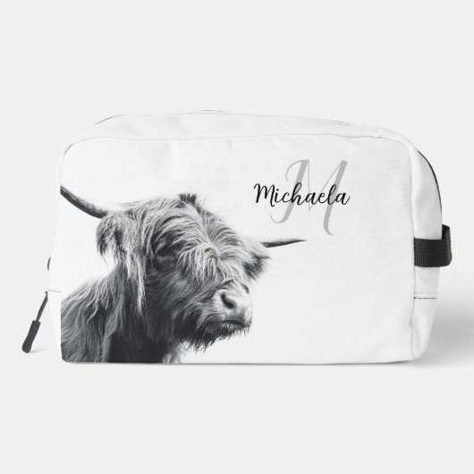 Hoogland koe portret initiaal monogram zwart wit toilettasje (Achterkant)