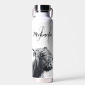 Hoogland koe portret initiaal monogram zwart wit waterfles (Voorkant)