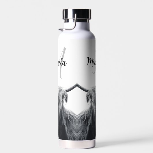 Hoogland koe portret initiaal monogram zwart wit waterfles (Rechts)