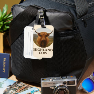 Hoogland Koe Portret Poster met "Highland Cow" Bagagelabel