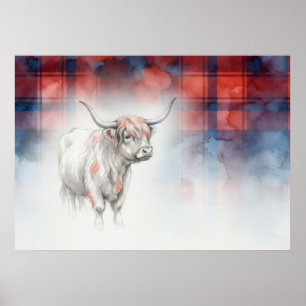 Hoogland Koe Rood Tartan Poster