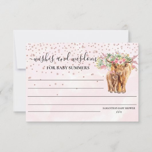 Hoogland koe Roze Baby shower Wish Wisdom Kaart (Voorkant)