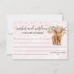Hoogland koe Roze Baby shower Wish Wisdom Kaart