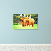 Hoogland Koe Rundvee met horens Waterverf Art Canvas Afdruk (Insitu (Houten vloer))