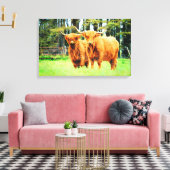 Hoogland Koe Rundvee met horens Waterverf Art Canvas Afdruk (Insitu (Woonkamer))