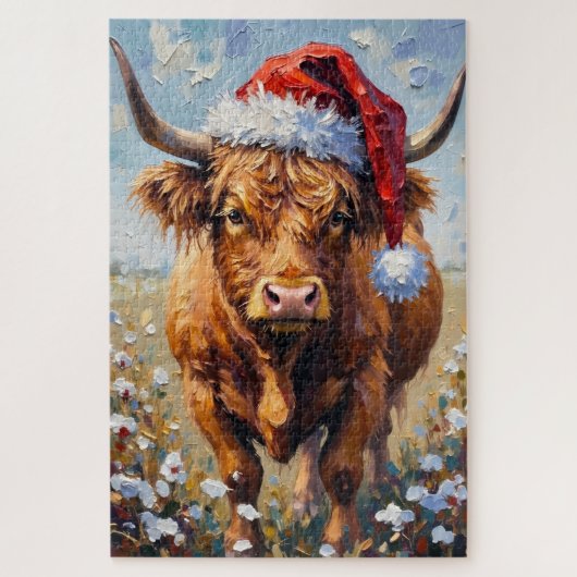 Hoogland Koe Rustieke Winter Tinsel Hoed Legpuzzel (Verticaal)