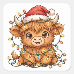Hoogland Koe Santa Hoed Kerstverlichting Sticker