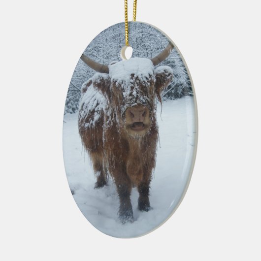 Hoogland Koe sneeuw Keramisch Ornament (Links)