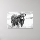 Hoogland koe tong zwart-wit canvas afdruk (Voorkant)